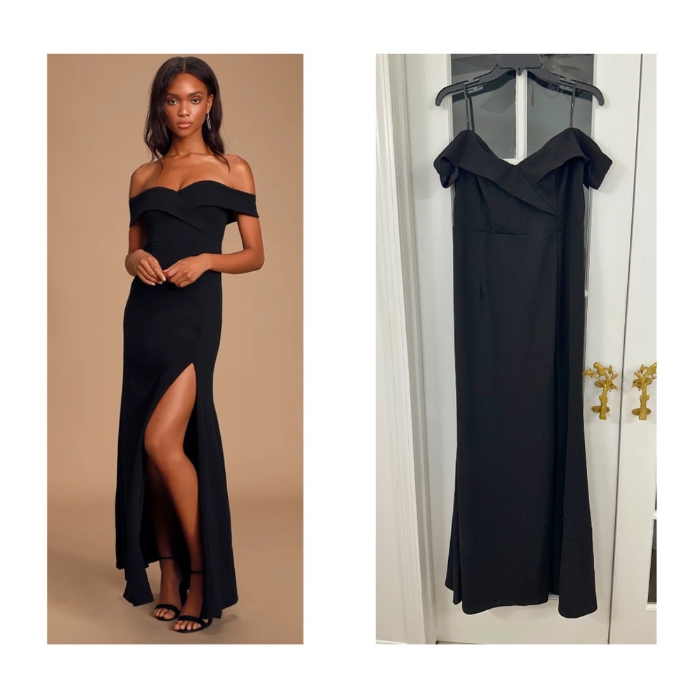 Lulus Song of Love Black Off-the-Shoulder Maxi Dress (Size XL)
